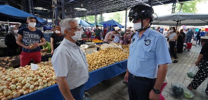 Isparta Belediyesi zabıta ekipleri Termal Isı Ölçer Kask ile pazaryerleri,